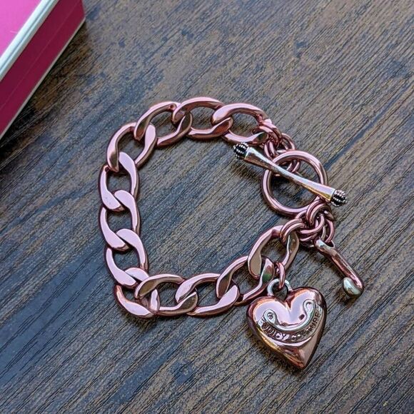 Juicy Couture Y2K Rare Metallic Pink Charm Puffy Heart Starter Bracelet - Picture 5 of 9